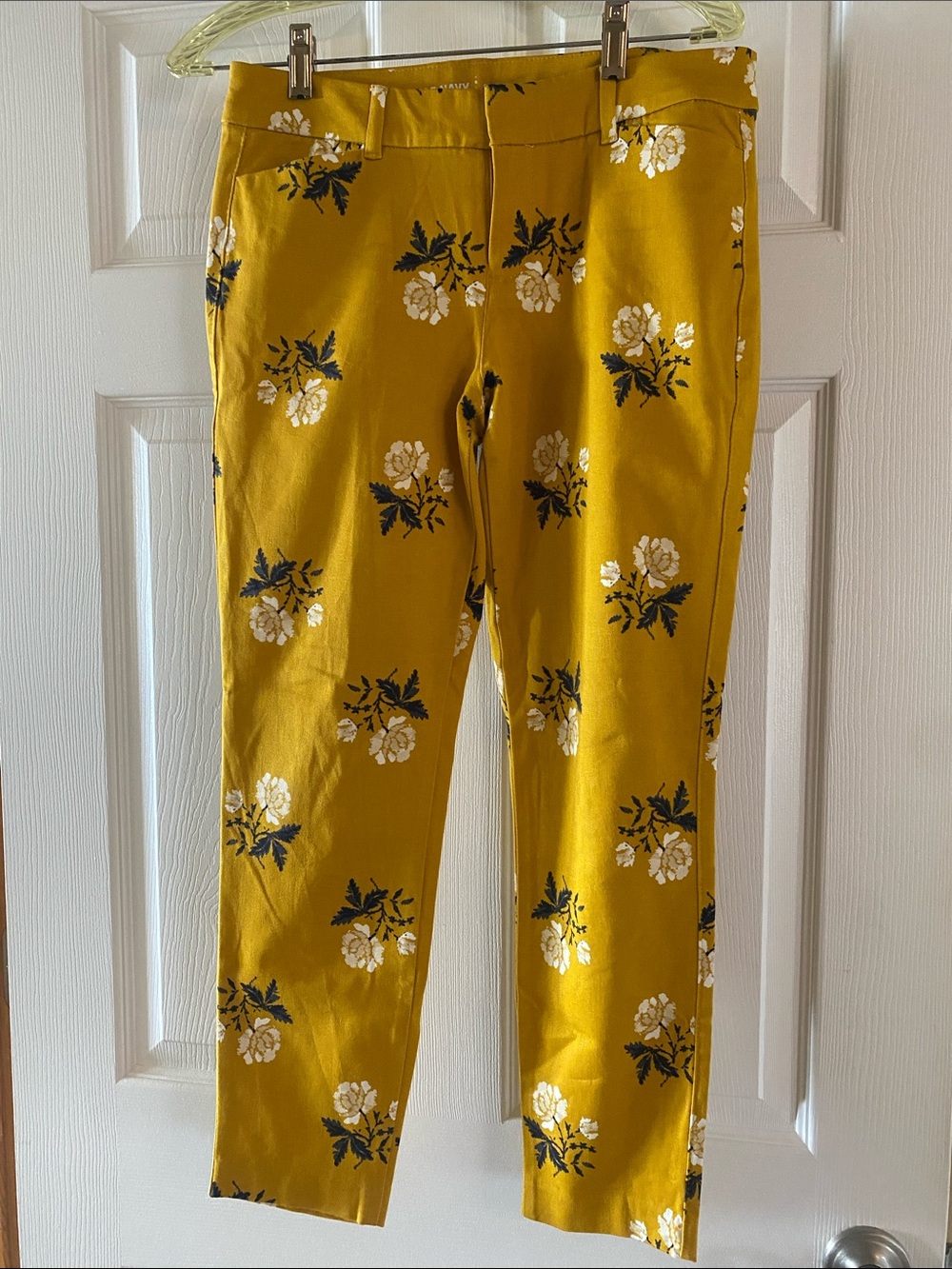 Old Navy Mustard Floral Slim Ponte Pants